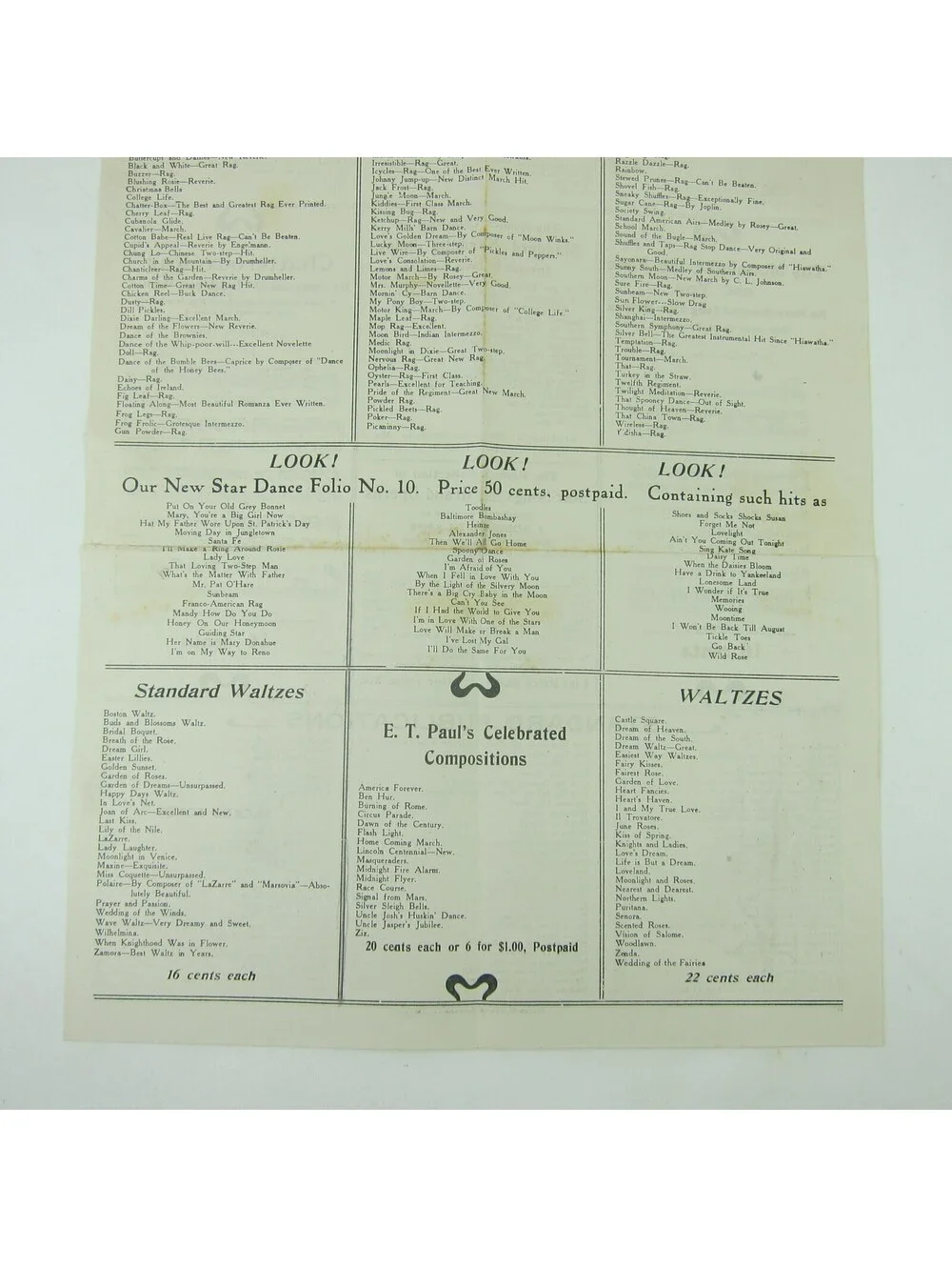 Sheet Music Jerome H. Remick & Co Advertising Special Bulletin Form Antique 1910